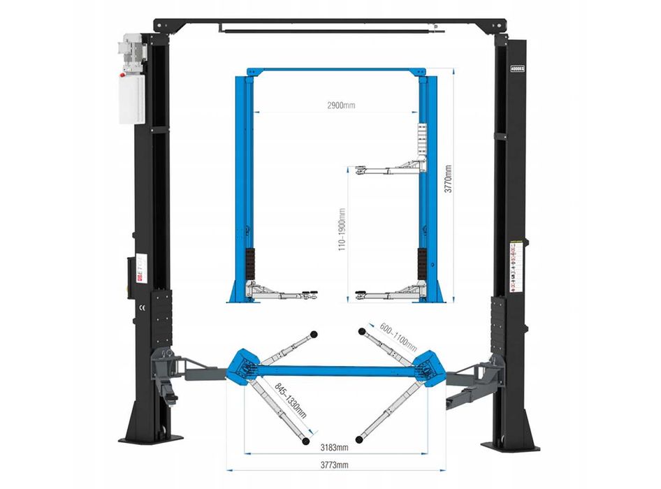 Podnośnik Dwukolumnowy Asymetryczne Kolumny Automatyczny 4000KG 4T 400V 2,2kW