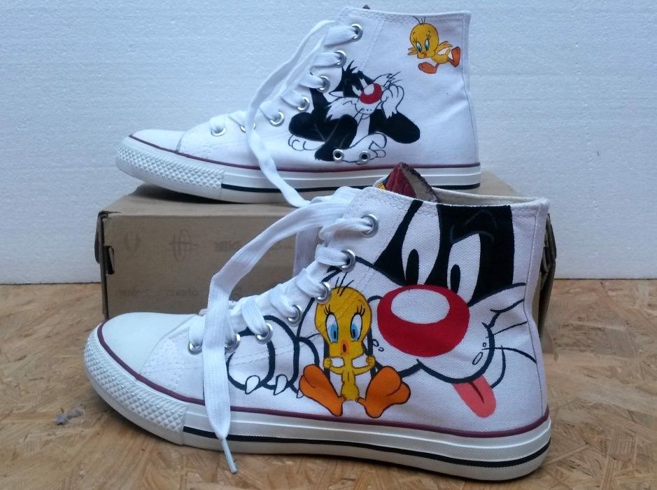 trampki wysokie białe 36 LOONEY TUNES ręcznie malowane converse