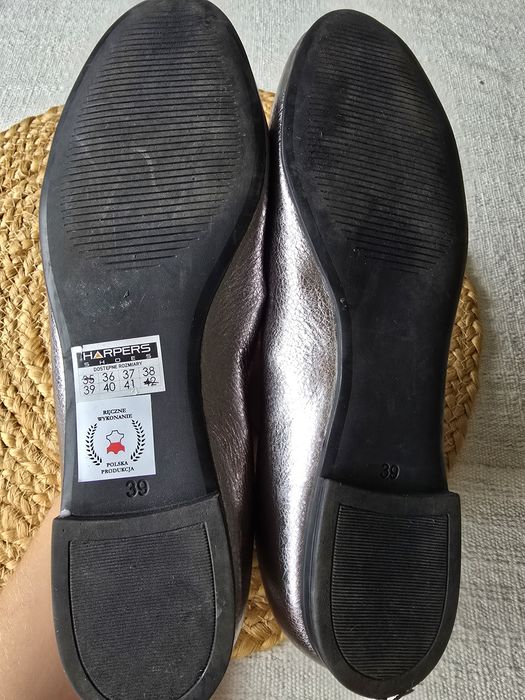 Baleriny ze skóry srebrne 39 nowe Harpers