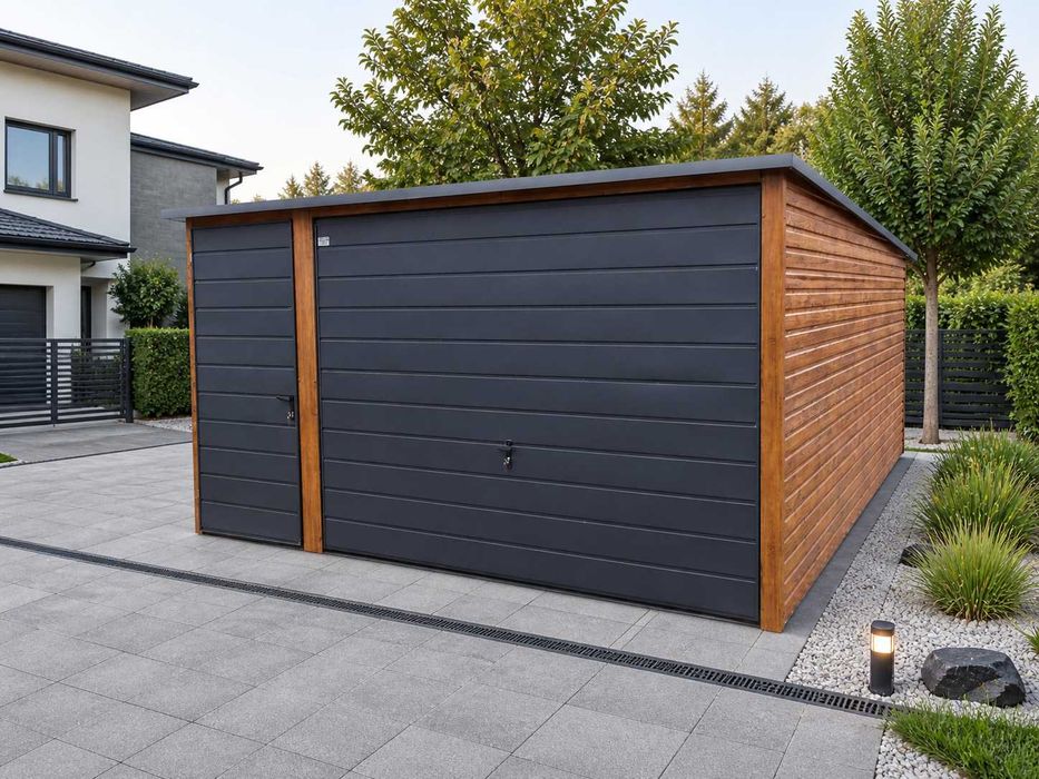 Garaż blaszany PREMIUM dąb orzech kolor Garaże 4x5 4x6 4x7 PROFIL OCYNK