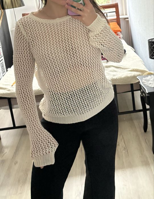 Ażurowy sweter kremowy boho M
