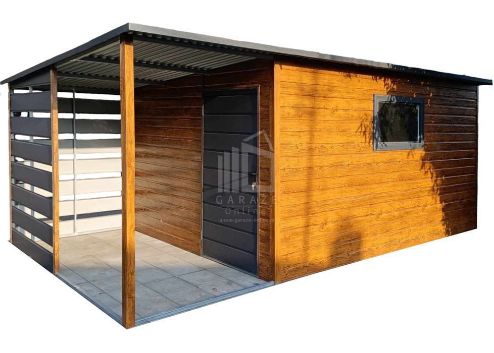 Schowek Domek Ogrodowy 3,5X3M + Wiata 2M Drzwi Okno Antracyt Id756