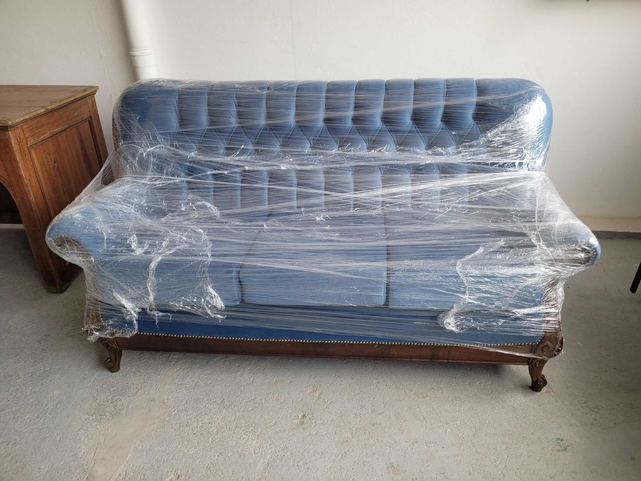 Sofá 3 Lugares Veludo Azul Novo