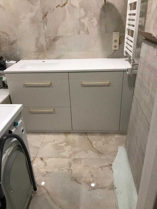 Умивальник суцільний і стільниця над пральною машиною + тумба дзеркало