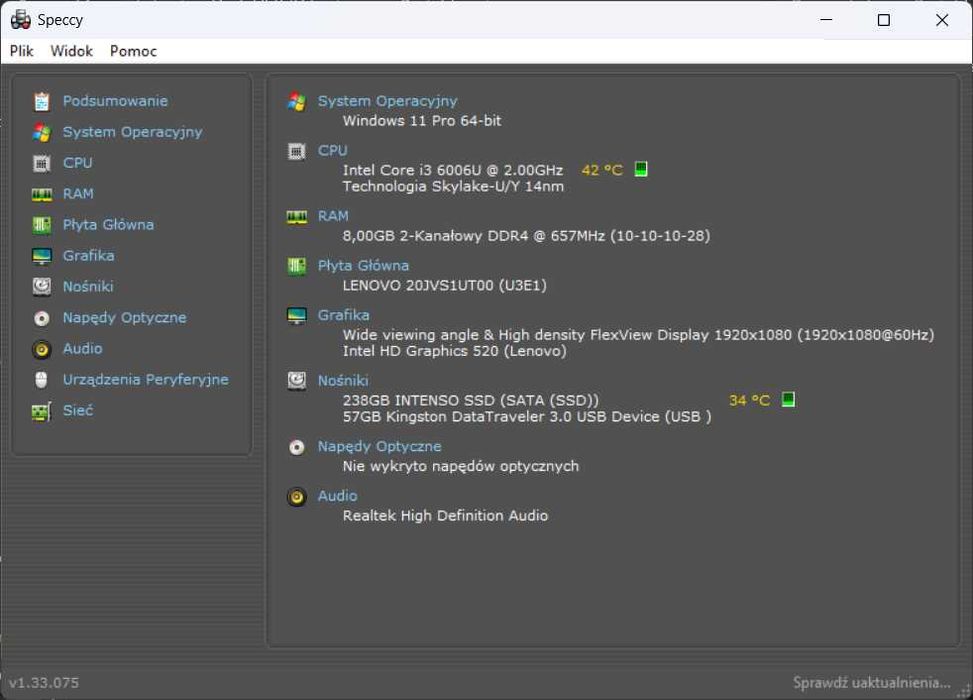 LENOVO THINKPAD L470 i3-6006U/8GB/240GB SSD/Win11 Pro +stacja dokująca