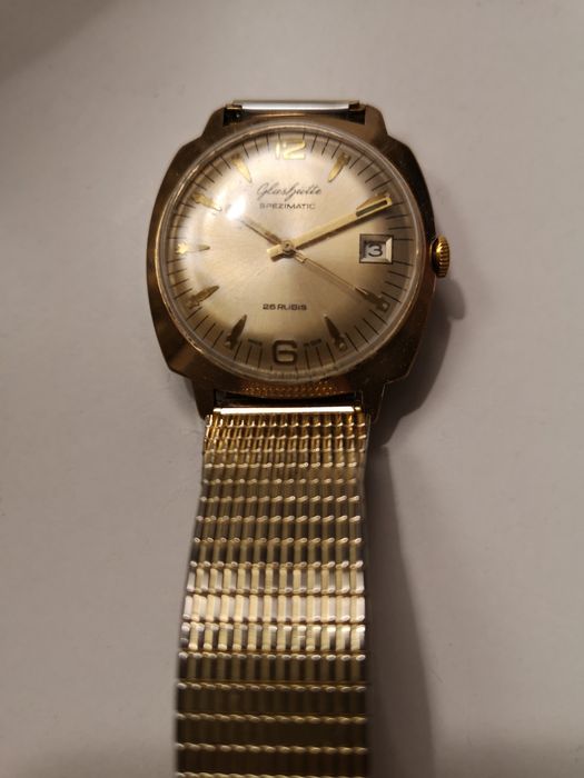 Zegarek kolekcjonerski męski,pozłacany - GLASHUTTE SPEZIMATIC 26 RUBIS