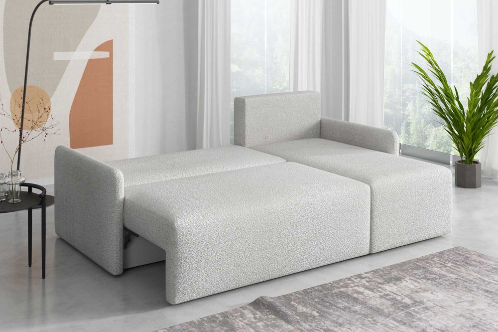 Narożnik Flavio. Rogówka. Sprężyny bonell, tkanina boucle, baranek