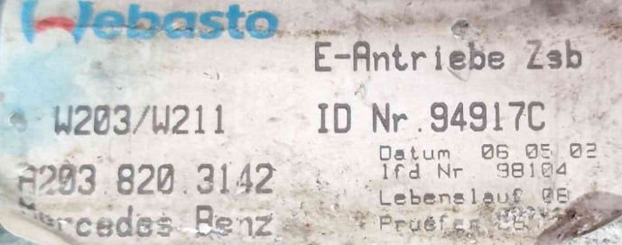 Motor do Teto de Abrir A2038203142 - MERCEDES-BENZ C-CLASS