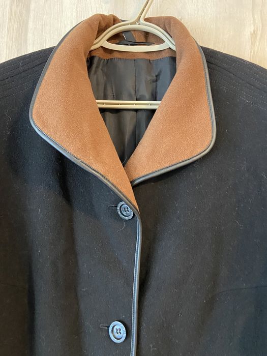 Damski czarny brązowy płaszcz rozm 46 wełna kaszmir litera A brązowy V