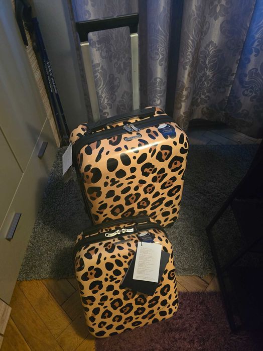 Wittchen Komplet Walizka i kosmetyczka kabinowa z ABS-u beżowo-brązowa