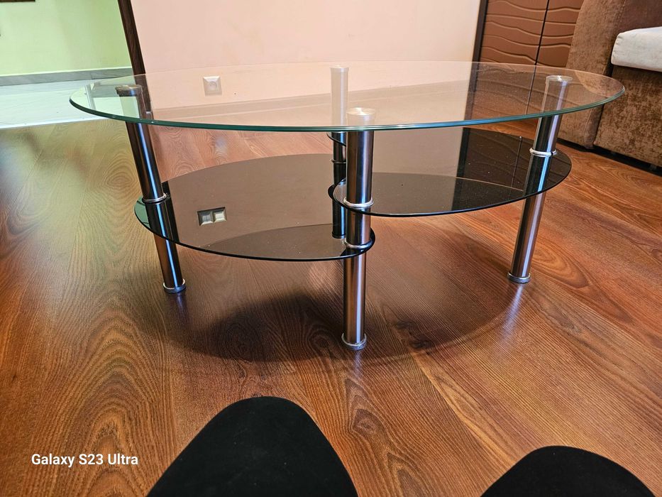 Nowoczesna ława, szklany stolik kawowy z 2 półkami