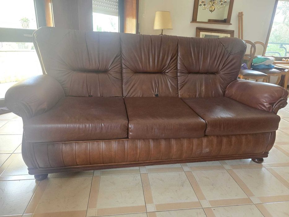 Sofás em pele conjunto de 3