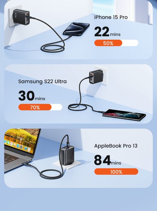 GAN зарядка 67w топова якісна USB toocki PD QC зарядное ноутбук