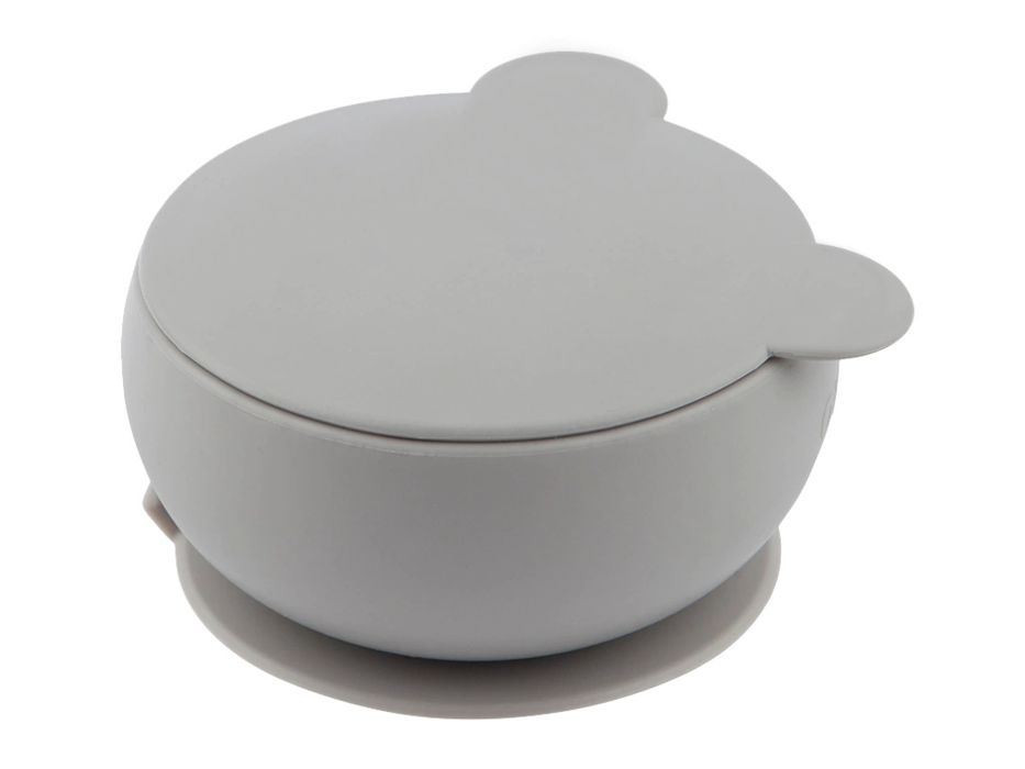 Tigela Cinza em silicone com tampa  MiniKoiOi
