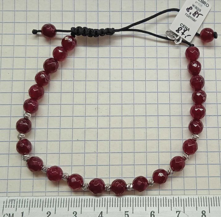 Bransoletka sznurek z Rubinem Srebro 925 NOWE REGULOWANA