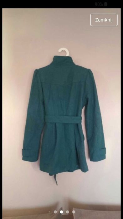 Turkusowy płaszcz jesienny z paskiem H&M 36 38