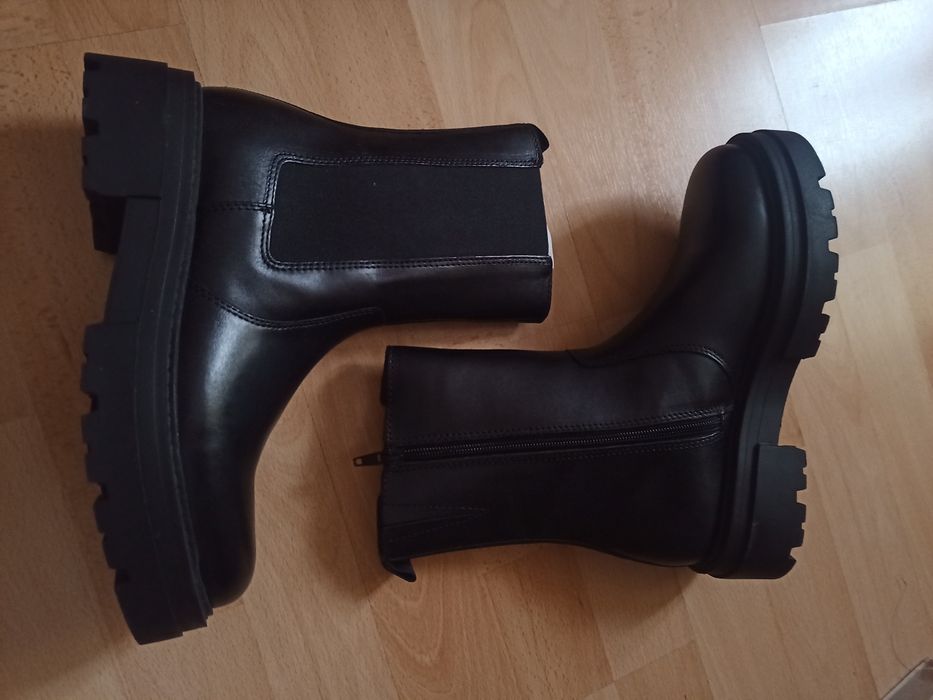 Czarne skórzane botki chelsea ps poelman 38 wkładka ok 24,5 cm, obcas
