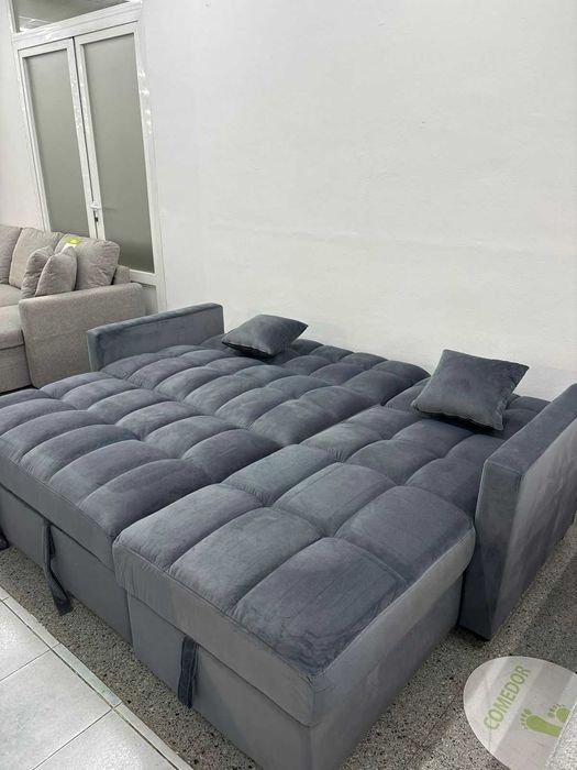 Sofa cama chaiselongue cinza Levamos a sua casa Envio Gratis