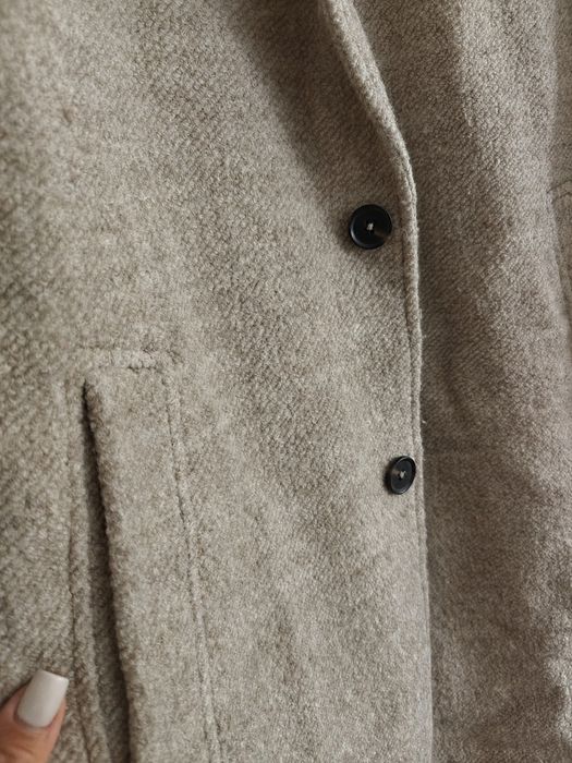 ZARA wełniany płaszcz beżowy oversize L  klasyczny długi