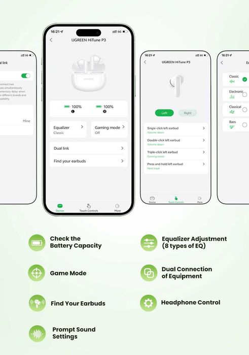 UGREEN Навушники P3 HiTune TWS ENC IPX5 Bluetooth 5.4 0,06s
