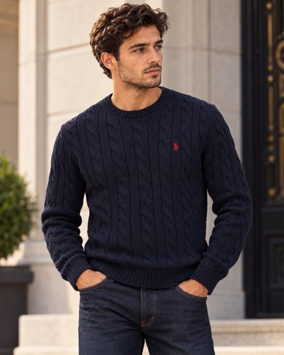 Оригінал Polo Ralph Lauren Ральф Лорен чоловічий светр джемпер Cable Knit коса 100% бавовна navy синій L