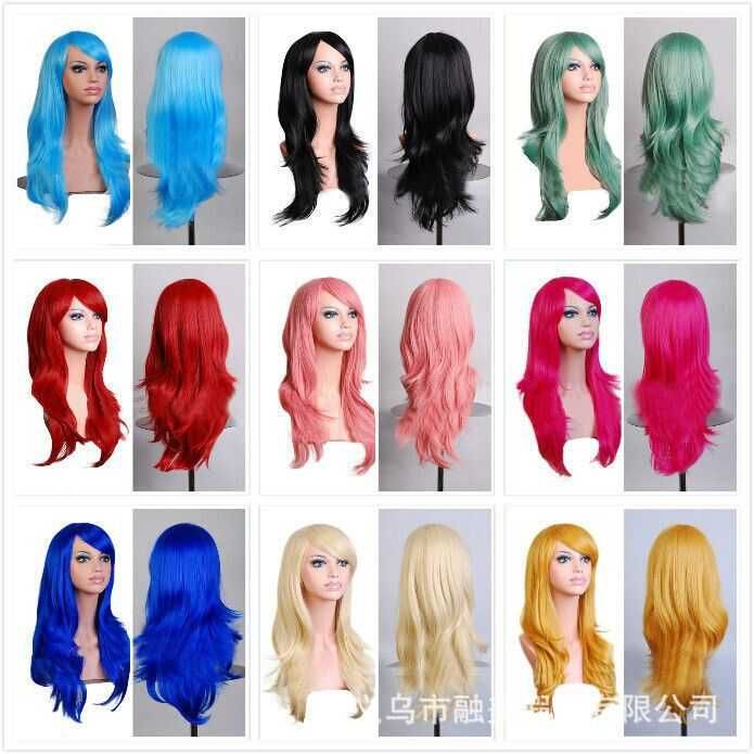 Парик каскад  розовый зеленый длинные волосы платиновый  блонд