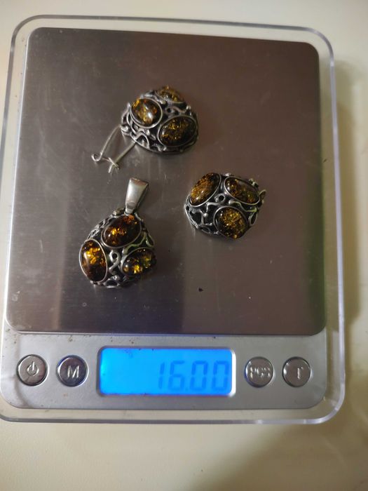 Набор серебро янтарь