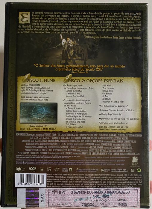 DVD duplo “O Senhor dos Anéis - A Irmandade do Anel”