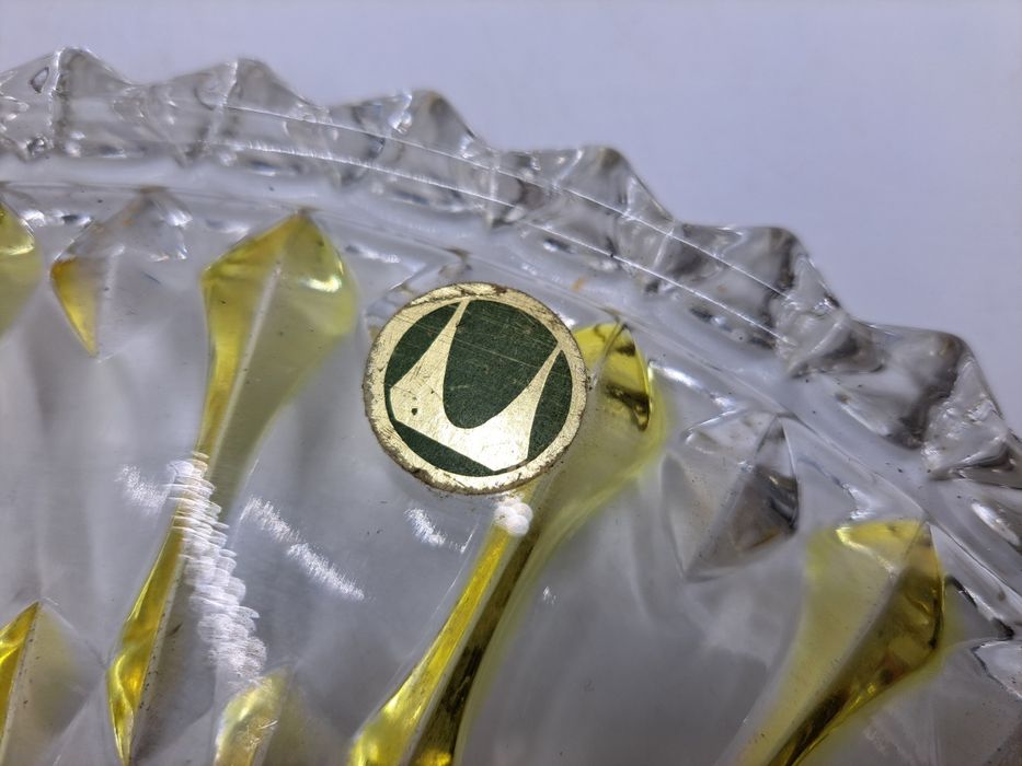 Patera Walther Glas szklana dwukolorowa, żółta, na tort, ciasto