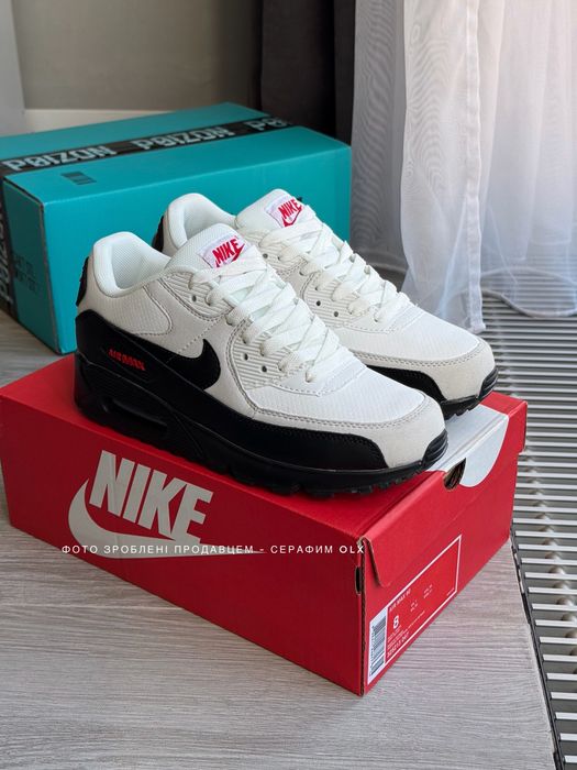 Оригинал Nike Air Max 90 White Black University Red (нові в коробці)