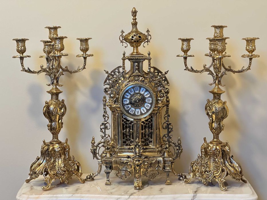 годинник камінний з канделябрами часы каминные винтаж часы в кабинет