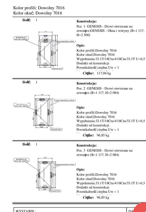 Drzwi szklane aluminiowe nowe