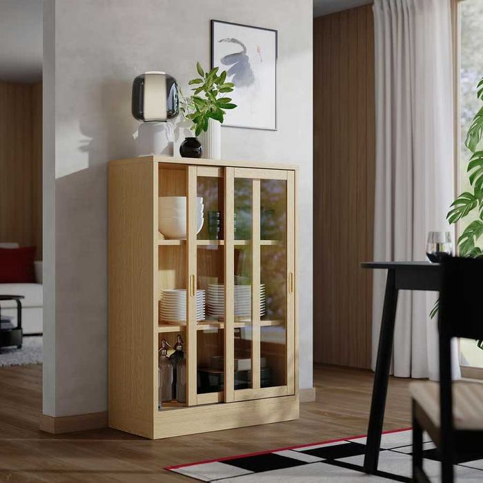 TONSTAD Witryna z przesuwanymi drzwiami, okl dęb, 82x37x120 Ikea Nowa