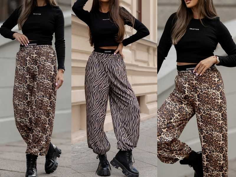 Aszmi Style nowy dres set spodnie wysoki stan top prążek cętki
