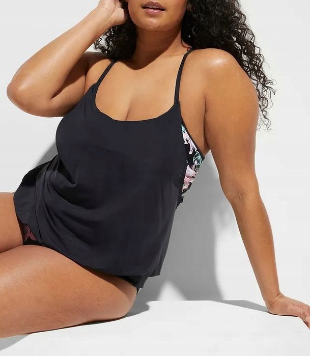 B.P.C tankini oversize czarne ze wzorem kwiatowym 44.