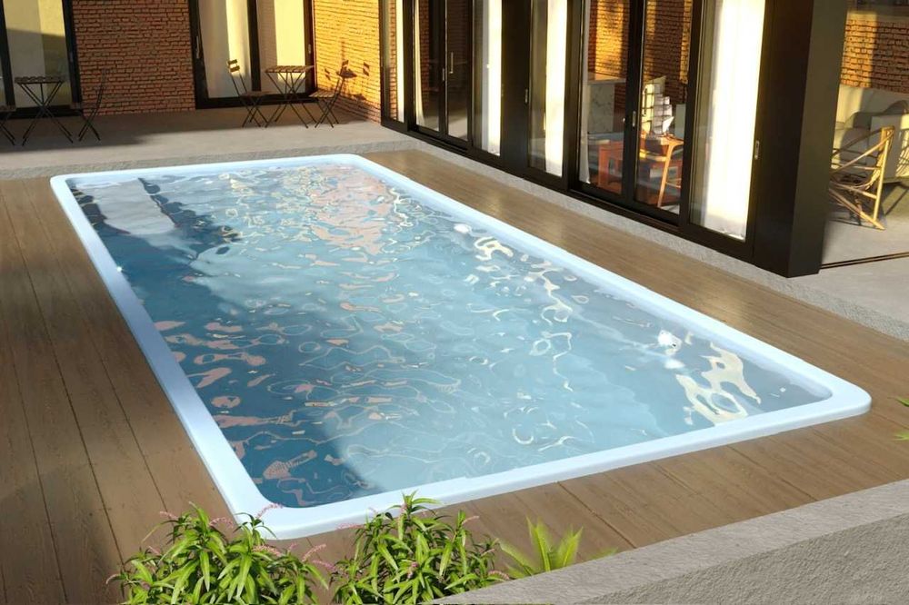 Basen ogrodowy basen poliestrowy z leżanką oświetlenie LED 885x365x155