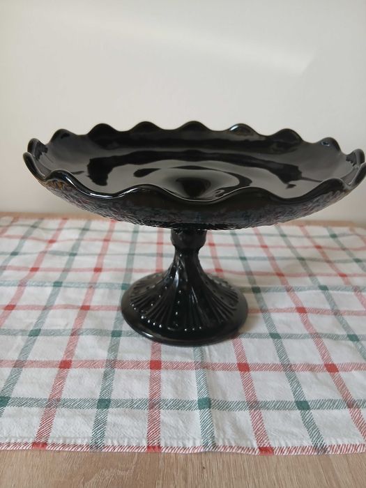 Czarna patera owocarka WACHLARZE HSG Ząbkowice PRL Hialit DESIGN, Vintage