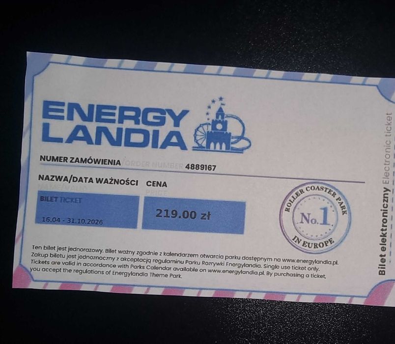 Bilet Energylandia Normalny Sezon Wysoki do 31.10.2026