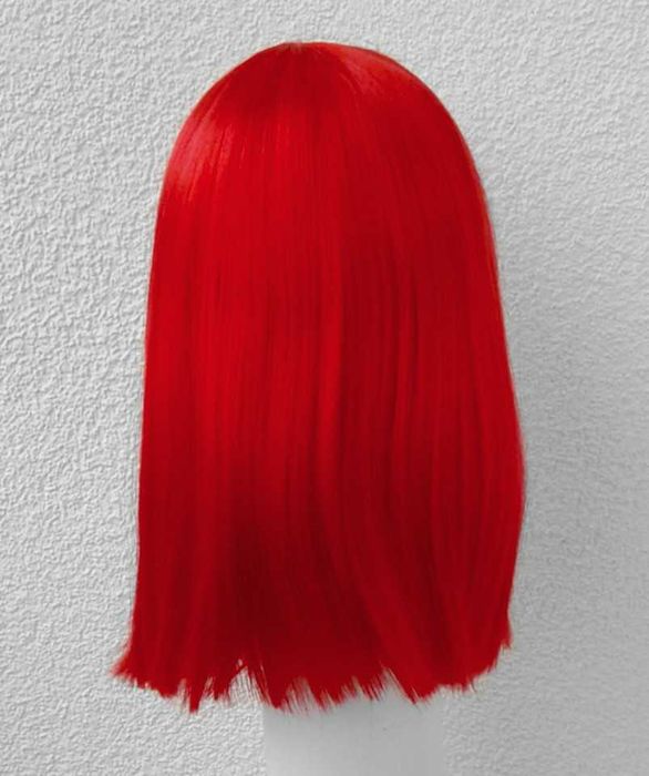 Czerwona krótka bob peruka z prostą grzywką cosplay czerwony wig