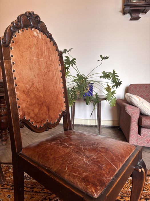 Komplet 6 unikatowych krzeseł dębowych antyk vintage retro lata 20