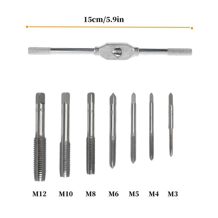 Gwintowniki 3, 4, 5, 6, 8, 10, 12 mm + pokrętło + bit ph 2x25