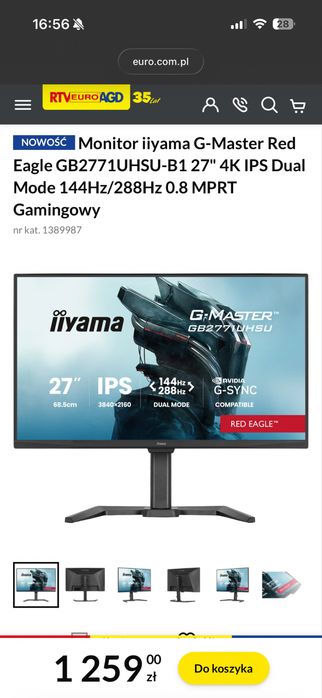 Monitor iiyama G-Master Red Eagle GB2771UHSU-B1 27" 4K IPS Dual Mode 144Hz/288Hz 0.8 MPRT