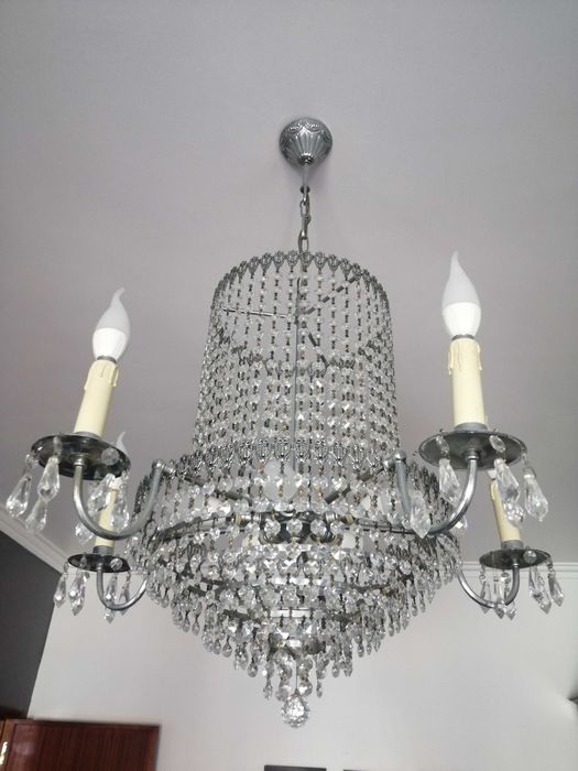 Conjunto Candeeiro teto + 2 candeeiros de mesa em cristal