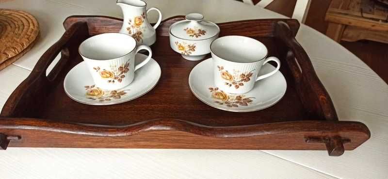 Masywna taca dębowa – ręcznie wykonana, po renowacji, vintage 51×37 cm