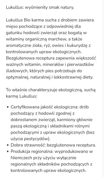 10kg Lukullus BIO sucha karma dla psa Drób 
Wysokiej jakości karma Bio