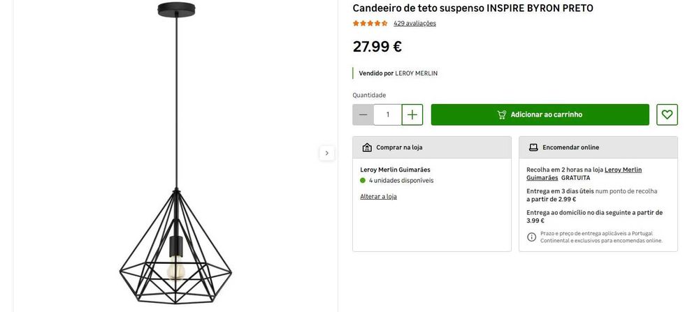 Candeeiro de teto suspenso Preto