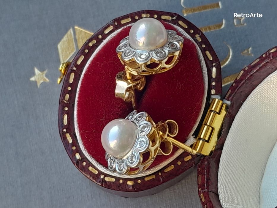 Kolczyki Perły Akoya Diamenty Złoto 585 WYCENA