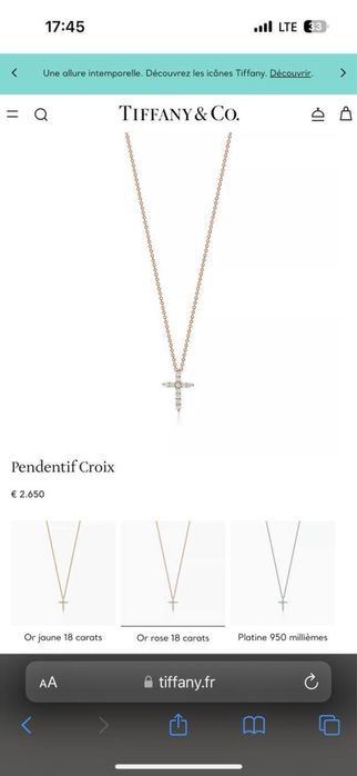 Колье крест Tiffany Оригинал золото 750