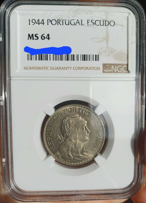 Moeda de 1$00 1944 MS64 NGC