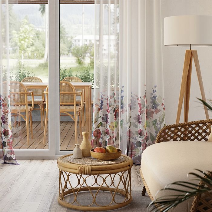 Firana z etaminy w drukowane kolorowe kwiaty Jolanda 260x350 taśma